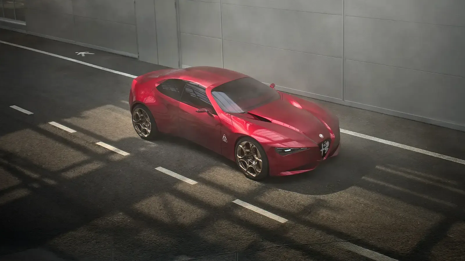Alfa Romeo Cuorerosso rojo visto desde tres cuartos delantero