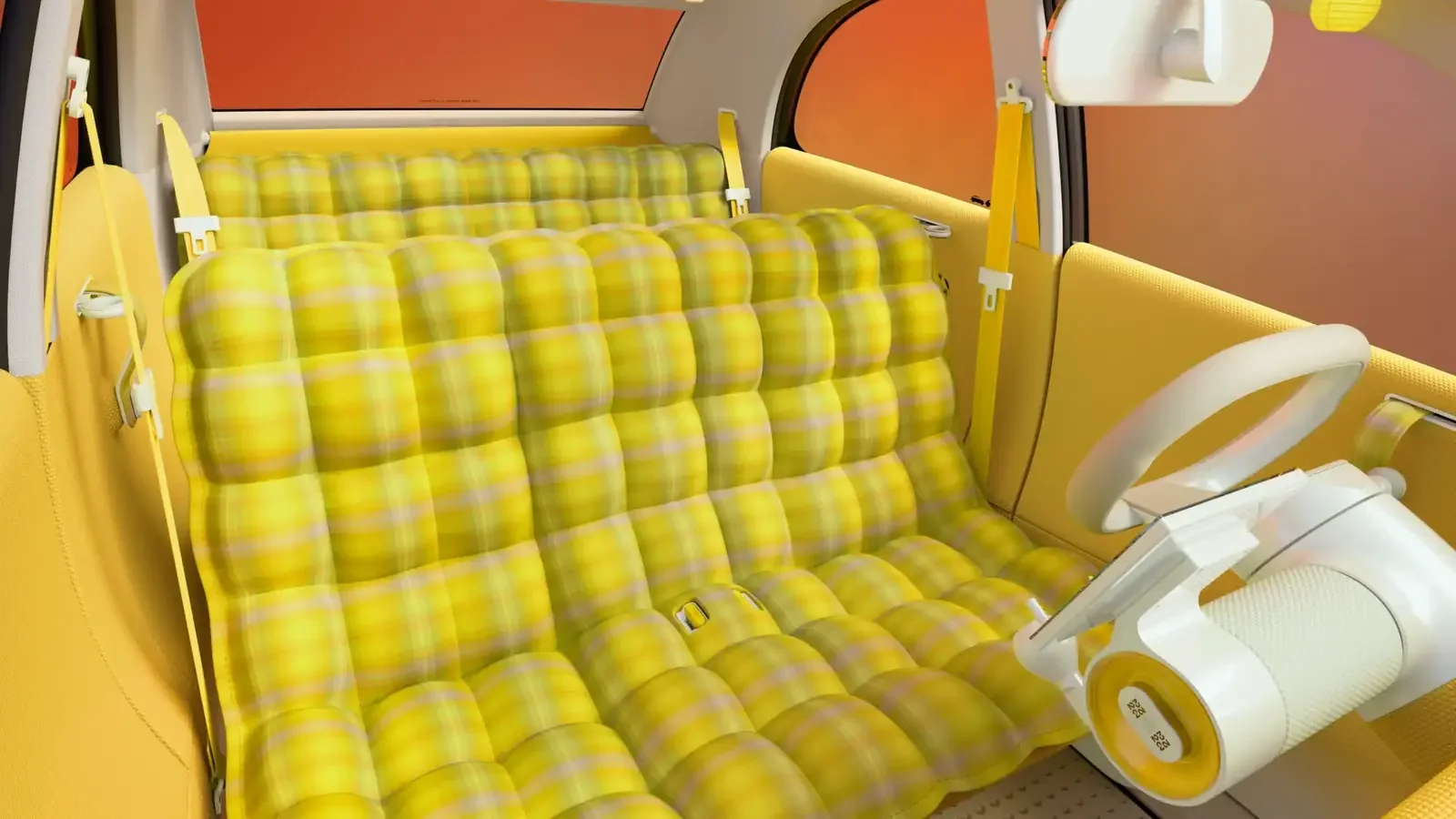 Asientos amarillos de tartán y techo de lona del nuevo Citroën 2 CV Concept