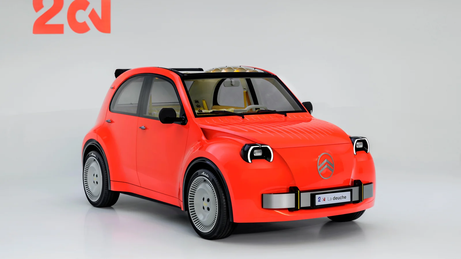 Nuevo Citroën 2 CV Concept eléctrico de 2026 completo en vista tres cuartos frontal