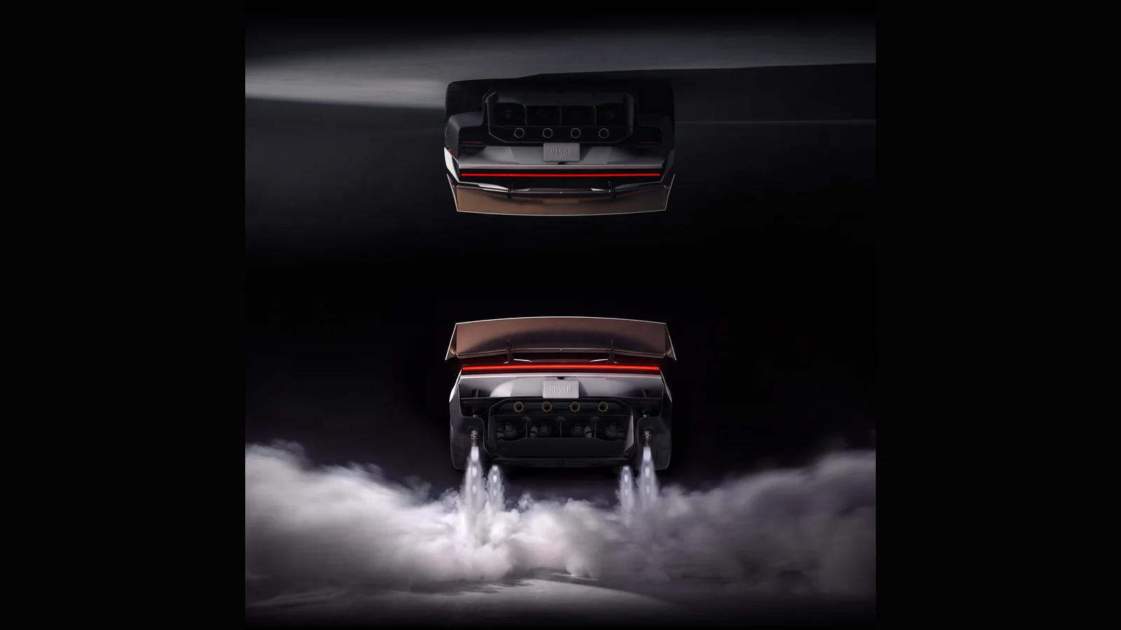 Ilustración oficial del Tesla Roadster Rocket elevándose mediante propulsores de gas frío