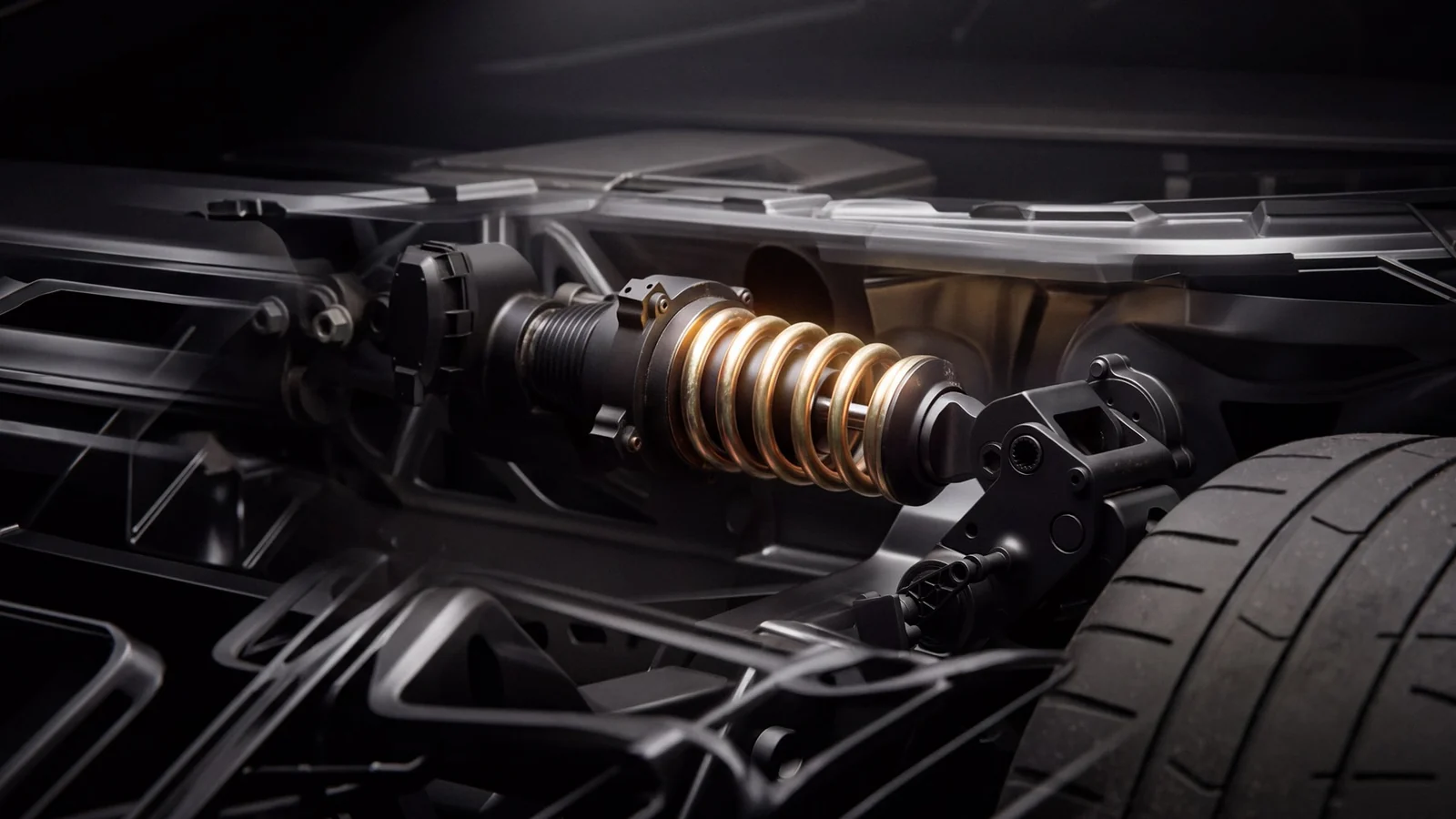Detalle técnico de la suspensión y la rueda del Tesla Roadster 2026